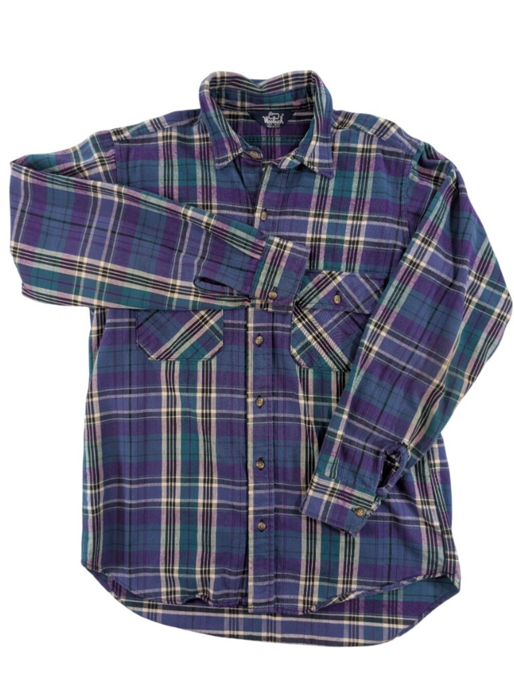 Vtg Woolrich Plaid Flannel Shirt Purple Green Heavyweight Mens L | 80s 90s